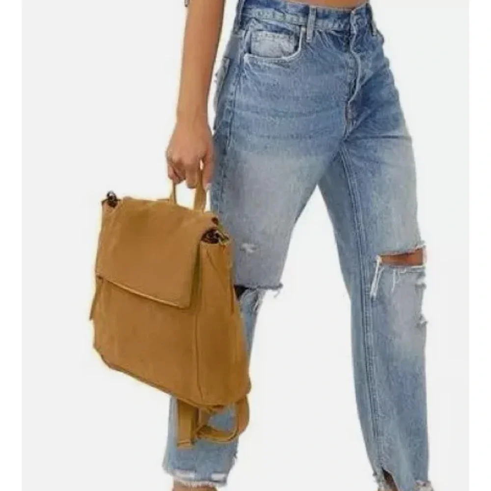 FREE PEOPLE BROWN CAMILLA CONVERTIBLE SUEDE LEATHER SHOULDER BAG BACKPACK